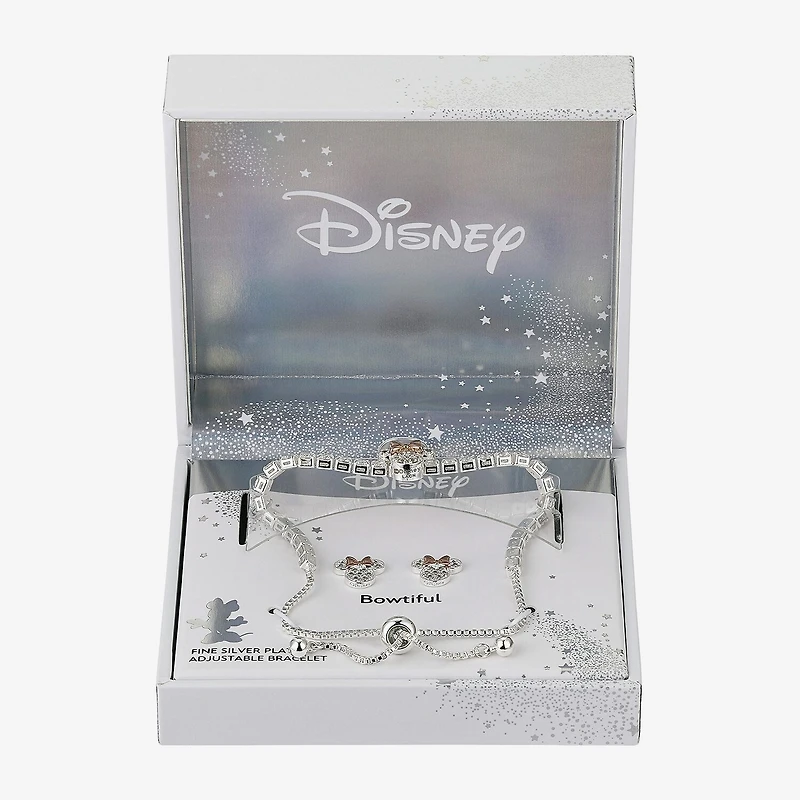 Disney Classics Womens Cubic Zirconia 14k Rose Gold Over Brass Pure Silver Over Brass Bow Minnie Mouse 2-pc. Jewelry Set