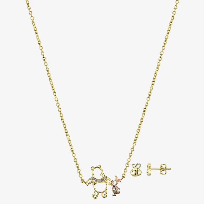 Disney Classics Honey Bee Womens Cubic Zirconia 14K Gold Over Brass Pure Silver Over Brass Piglet Winnie The Pooh 2-pc. Jewelry Set