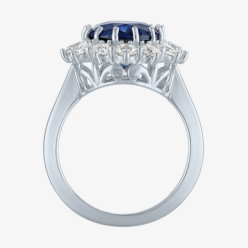 Womens Lab Created Blue Sapphire Sterling Silver Halo Cocktail Ring