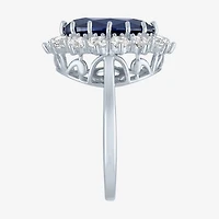 Womens Lab Created Blue Sapphire Sterling Silver Halo Cocktail Ring