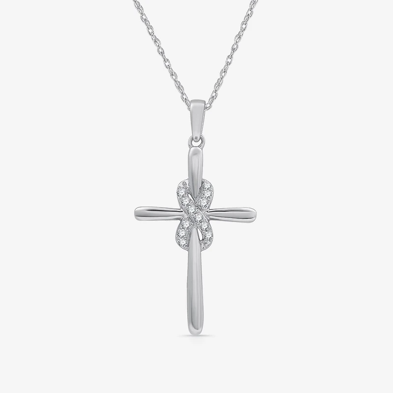 Yes, Please! Womens 1/10 CT. T.W. Lab Grown White Diamond Sterling Silver Cross Pendant Necklace