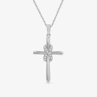 Yes, Please! Womens 1/10 CT. T.W. Lab Grown White Diamond Sterling Silver Cross Pendant Necklace