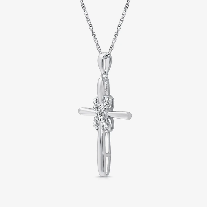 Yes, Please! Womens 1/10 CT. T.W. Lab Grown White Diamond Sterling Silver Cross Pendant Necklace