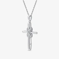 Yes, Please! Womens 1/10 CT. T.W. Lab Grown White Diamond Sterling Silver Cross Pendant Necklace