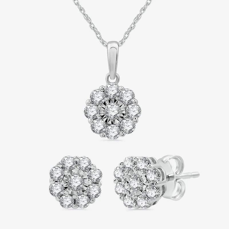 Diamond Blossom Womens 1 CT. T.W. Lab Grown White Diamond Flower Pendant Necklace Set