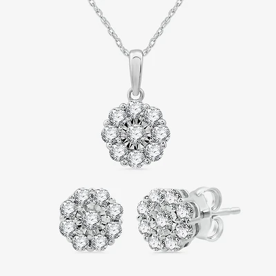 Diamond Blossom Womens 1 CT. T.W. Lab Grown White Diamond Flower Pendant Necklace Set