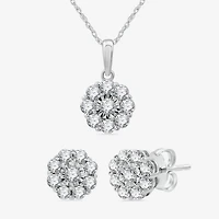Diamond Blossom Womens 1 CT. T.W. Lab Grown White Diamond Flower Pendant Necklace Set