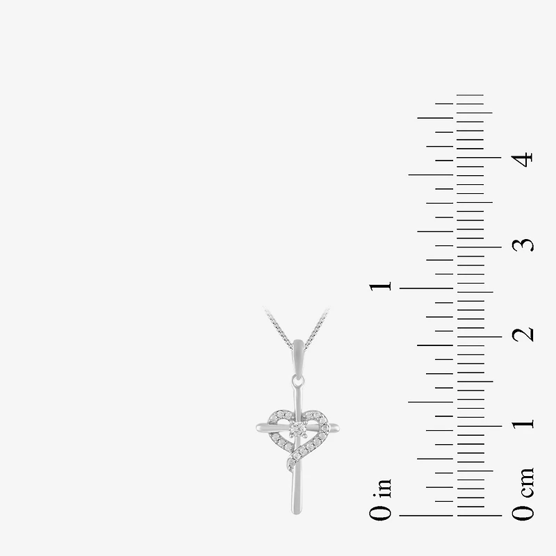Womens 1/6 CT. T.W. Lab Grown White Diamond Sterling Silver Cross Heart 18 Inch Pendant Necklace