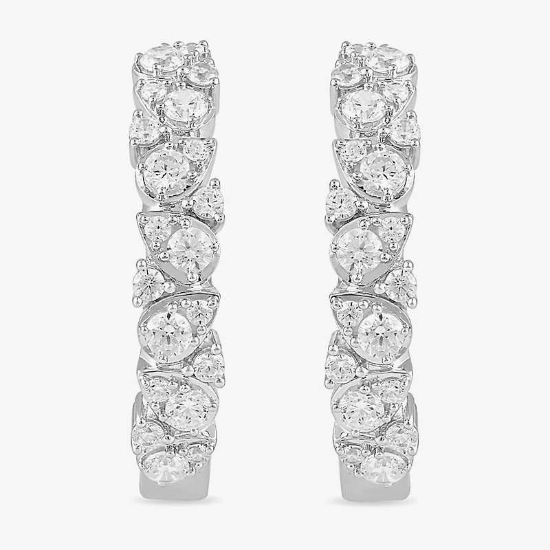 Womens 1 CT. T.W. Lab Grown White Diamond Sterling Silver 24.8mm Hoop Earrings