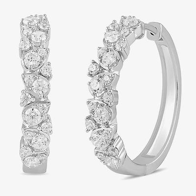 Womens 1 CT. T.W. Lab Grown White Diamond Sterling Silver 24.8mm Hoop Earrings