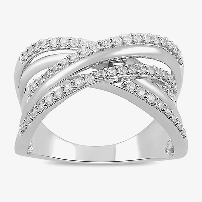 Womens 1/2 CT. T.W. Lab Grown White Diamond Sterling Silver Crossover Band