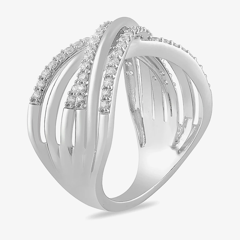 Womens 1/2 CT. T.W. Lab Grown White Diamond Sterling Silver Crossover Band