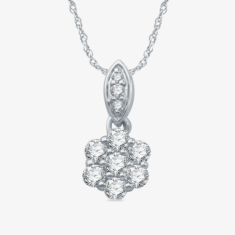 Diamond Blossom Womens 1/4 CT. T.W. Lab Grown White Diamond Sterling Silver Flower 18 Inch Pendant Necklace