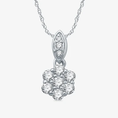 Diamond Blossom Womens 1/4 CT. T.W. Lab Grown White Diamond Sterling Silver Flower 18 Inch Pendant Necklace
