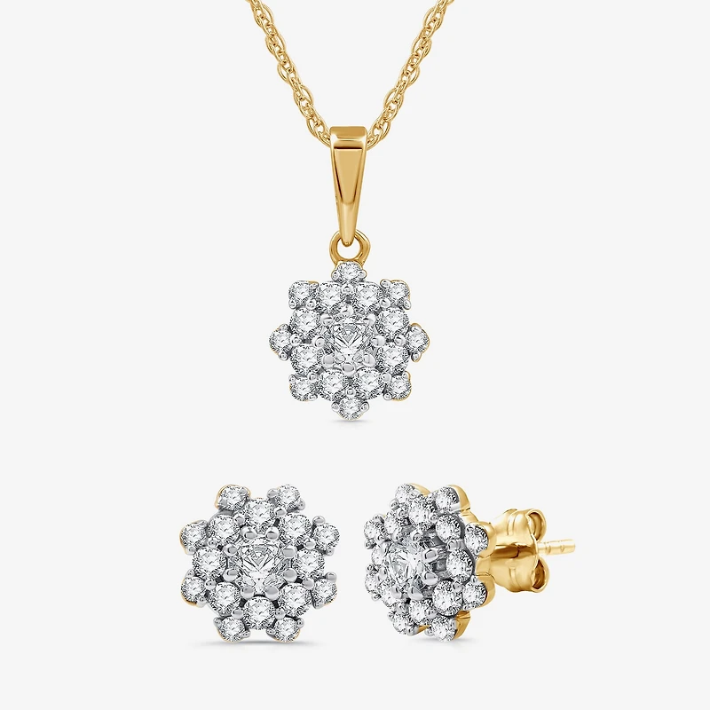 Diamond Blossom Womens 1 CT. T.W. Lab Grown White Diamond Flower Pendant Necklace Set