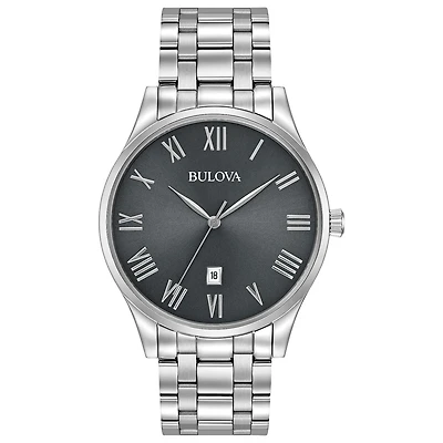 Bulova Classic Mens Silver Tone Stainless Steel Bracelet Watch 96b261
