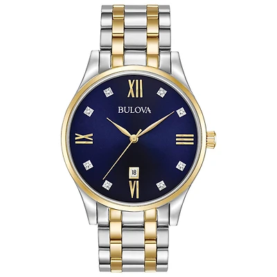 Bulova Classic Mens Two Tone Stainless Steel Bracelet Watch 98d130