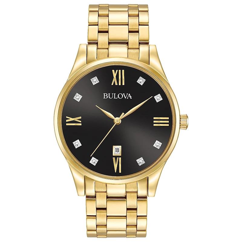 Bulova Classic Mens Gold Tone Stainless Steel Bracelet Watch 97d108