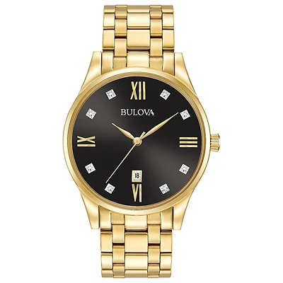 Bulova Classic Mens Gold Tone Stainless Steel Bracelet Watch 97d108