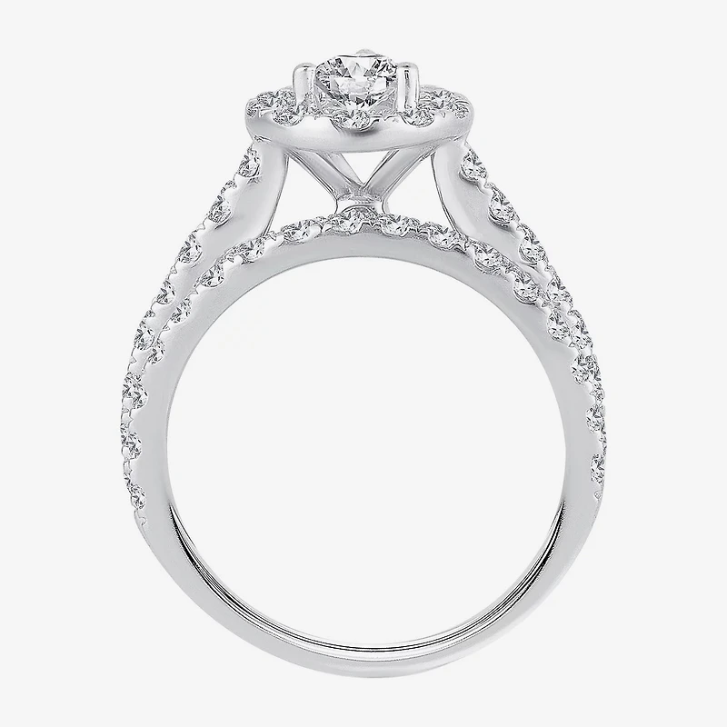 Womens 2 CT. T.W. Natural White Diamond 10K Gold Pear Halo Bridal Set