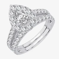 Womens 2 CT. T.W. Natural White Diamond 10K Gold Pear Halo Bridal Set