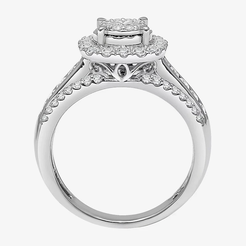 (I / SI2) Womens 1 CT. T.W. Lab Grown White Diamond 10K or 14K Gold Cushion Side Stone Halo Engagement Ring