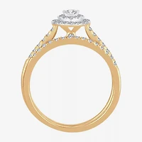 Womens 1/2 CT.T.W. Natural Diamond 10K or 14K Gold Pear Side Stone Halo Bridal Set
