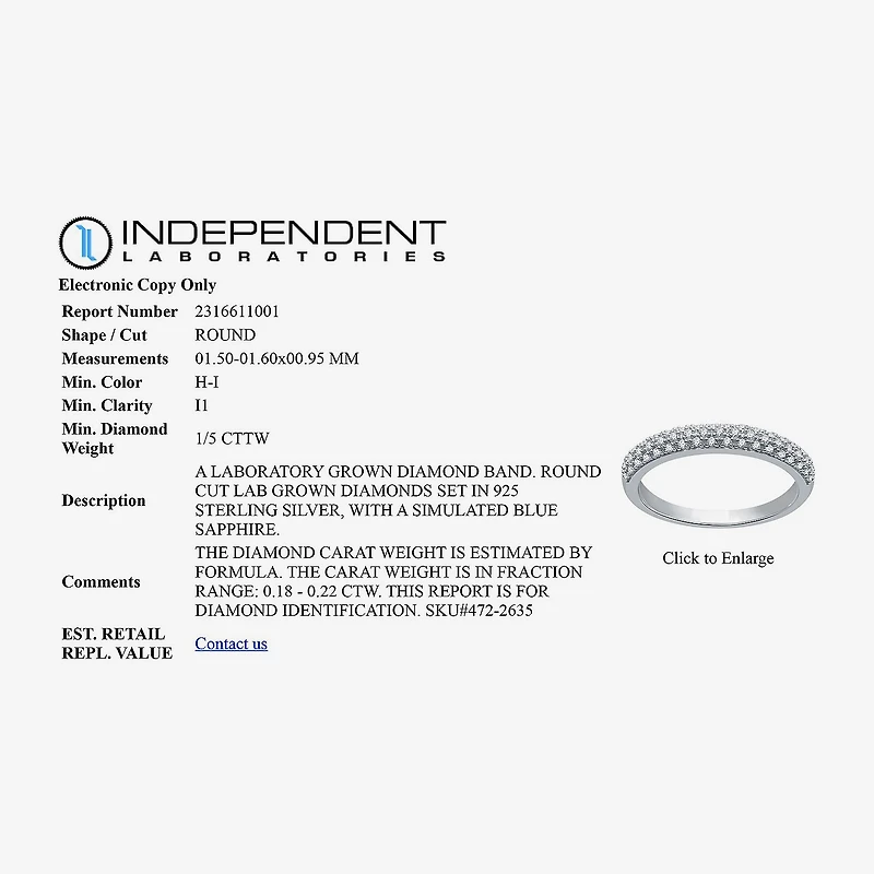 I Said Yes (H-I / I1) Womens 1/5 CT. Lab Grown White Diamond Sterling Silver Anniversary Wedding Band