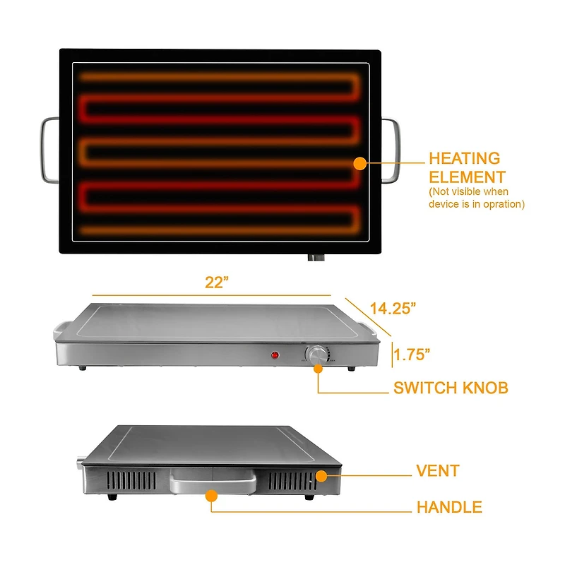 MegaChef Adjustable Temperature Control Warming Tray