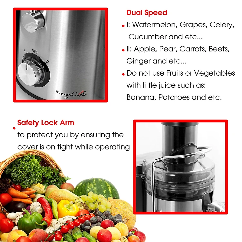 MegaChef Wide Mouth With Dual Speed Electric Juicer