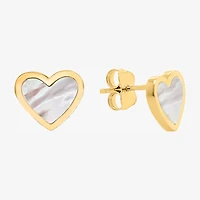 White Mother Of Pearl 14K Gold 9mm Heart Stud Earrings