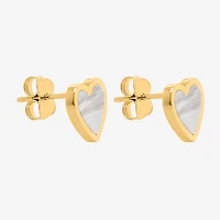 White Mother Of Pearl 14K Gold 9mm Heart Stud Earrings