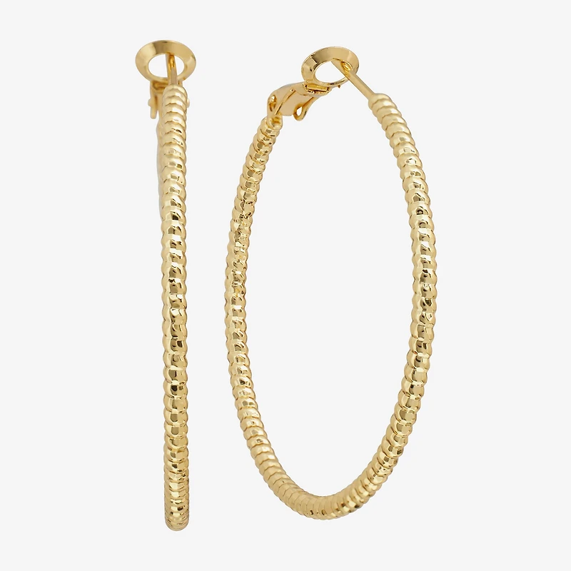 Silver Reflections Textured Womens 24K Gold Over Brass 40mm Hoop Earrings