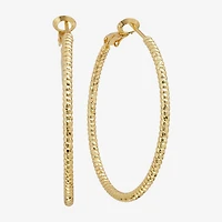 Silver Reflections Textured Womens 24K Gold Over Brass 40mm Hoop Earrings