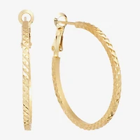 Silver Reflections Textured Womens 24K Gold Over Brass 35mm Hoop Earrings