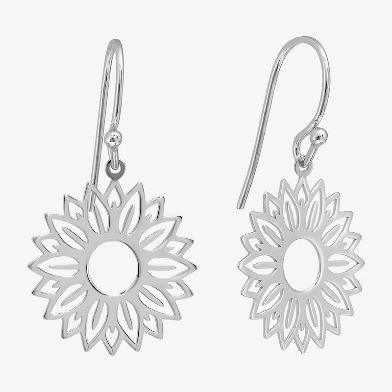 Silver Treasures Sunflower Womens Sterling Silver Flower Drop Earrings