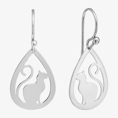 Silver Treasures Cat Womens Sterling Silver Drop Earrings