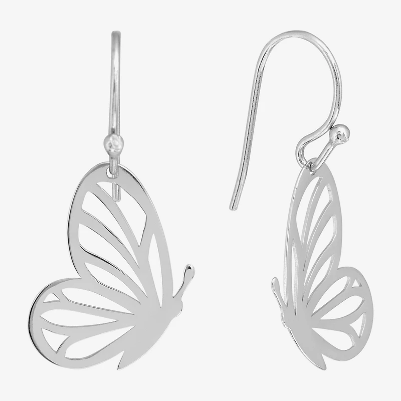 Silver Treasures Womens Sterling Silver Butterfly Drop Earrings