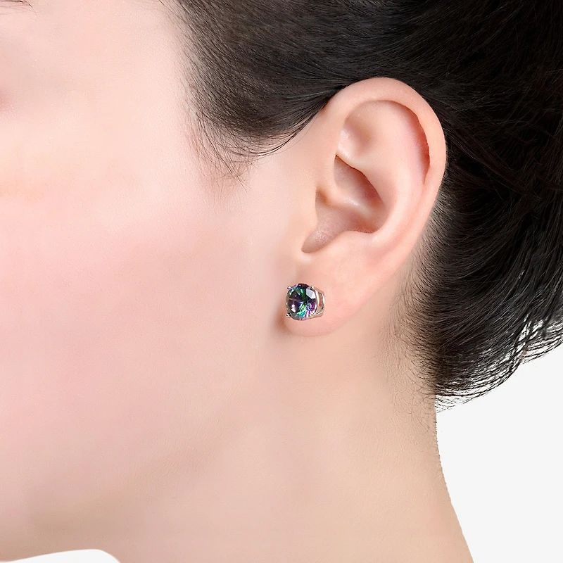 Silver Treasures Multi Color Cubic Zirconia Sterling Silver 7.8mm Stud Earrings