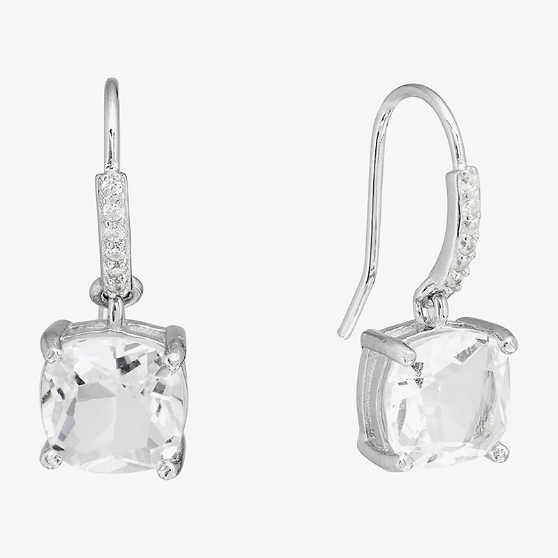 Silver Treasures Womens Crystal Sterling Silver Drop Earrings