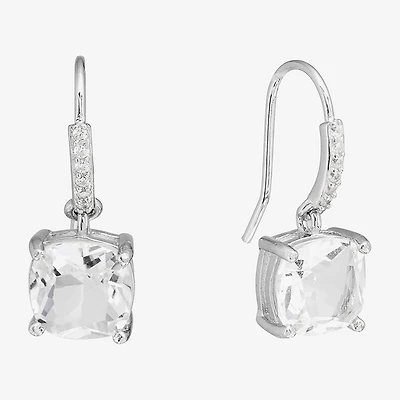 Silver Treasures Womens Crystal Sterling Silver Drop Earrings
