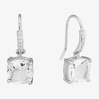 Silver Treasures Womens Crystal Sterling Silver Drop Earrings
