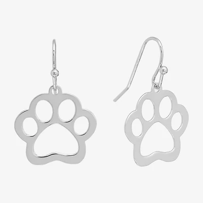 Silver Reflections Paw Womens Pure Silver Over Brass Drop Earrings