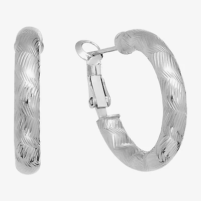 Silver Reflections Hatch Textured Womens 25mm Hoop Earrings