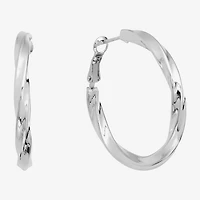 Silver Reflections Twisted Womens 37mm Hoop Earrings