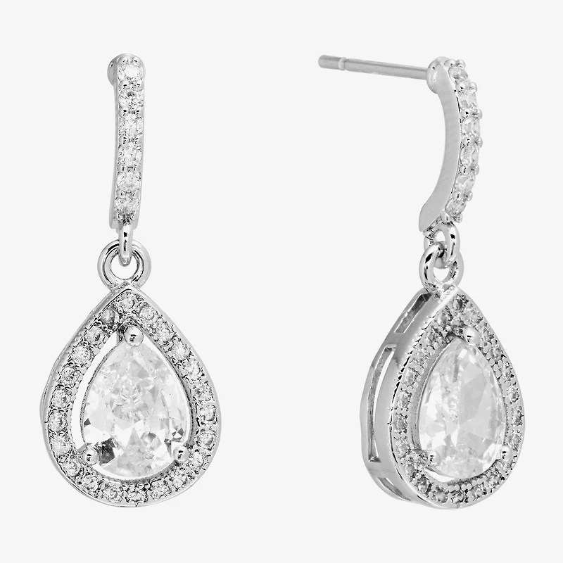 Sparkle Allure Halo Womens Crystal Pure Silver Over Brass Drop Earrings