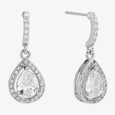 Sparkle Allure Halo Womens Crystal Pure Silver Over Brass Drop Earrings