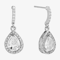 Sparkle Allure Halo Womens Crystal Pure Silver Over Brass Drop Earrings