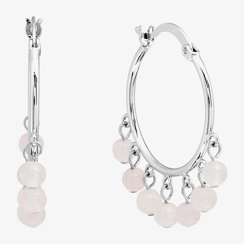 Sparkle Allure Genuine Stone Beaded Womens Pink 32.5mm Hoop Earrings