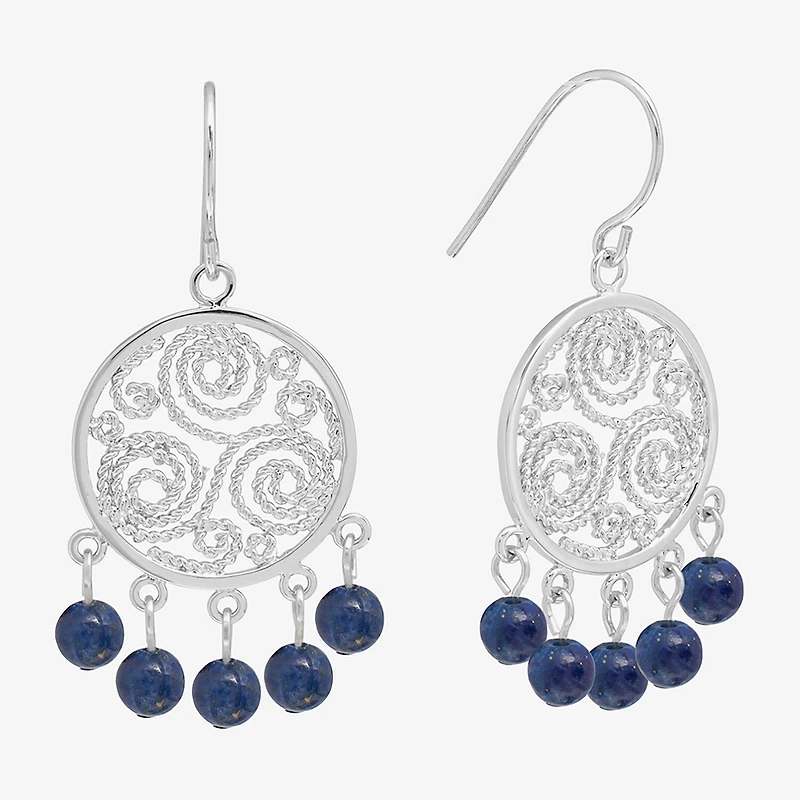 Sparkle Allure Filigree Genuine Stone Beaded Womens Pink Pure Silver Over Brass Drop Earrings